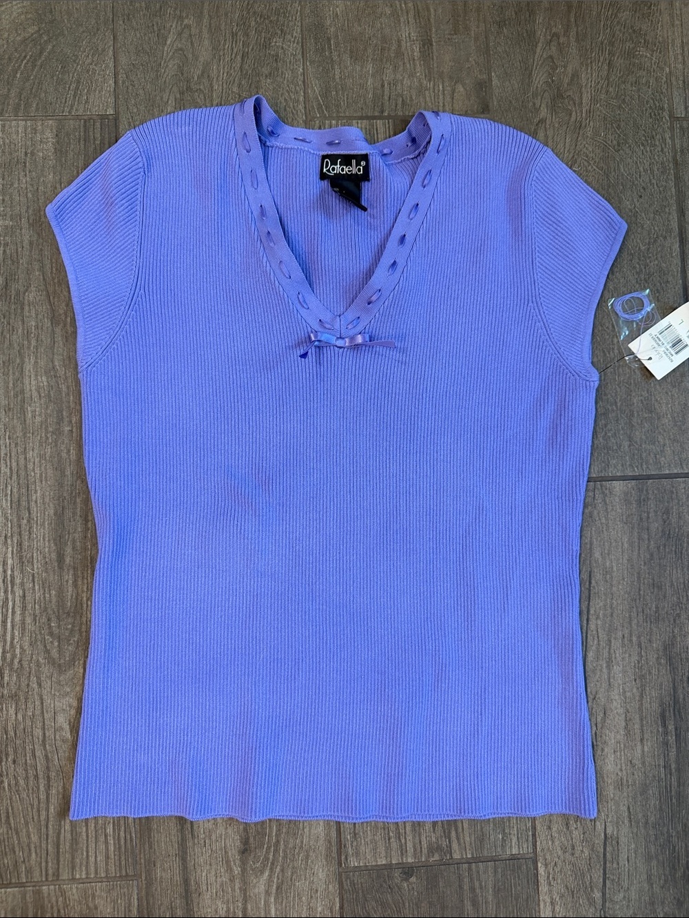 Rafaella Lavender Ribbed V-Neck Top with RibbonDetail